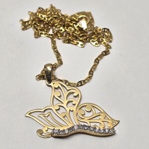 Rare 10K Gold Diamond Butterfly Pendant Gucci Link Chain  Necklace